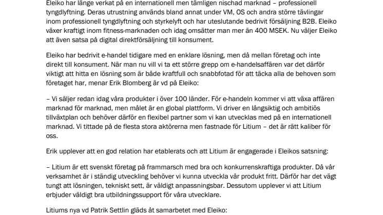 Världsledande Eleiko väljer Litium för global e-handelssatsning