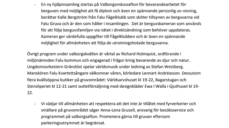 Valborg för berguvarna vid Falu Gruva