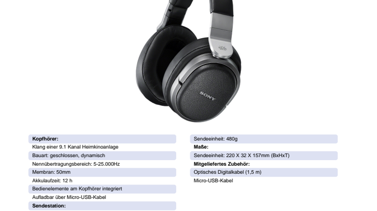 Datenblatt MDR-HW700DS von Sony