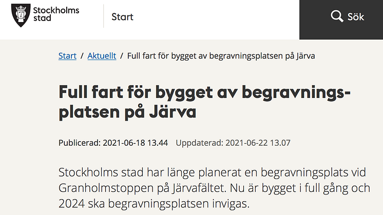 Full fart på stadens webb