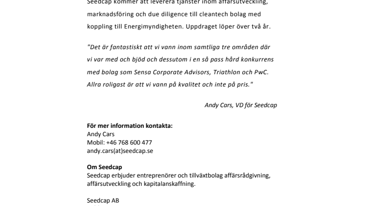 Seedcap vann upphandlingen Energikonsult 2009