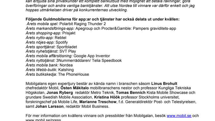 Guldmobil till Nordea för bästa mobila banktjänst