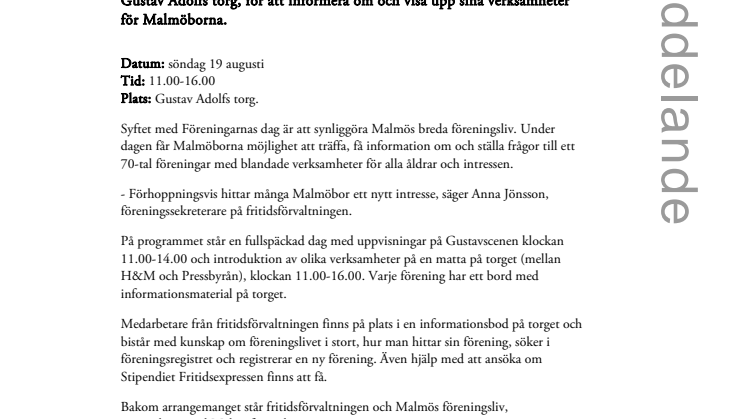 Föreningarnas dag 19 augusti