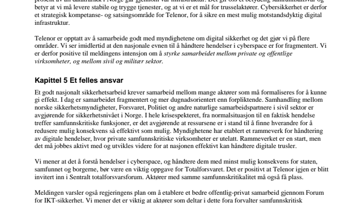 Telenors høringsnotat om IKT-sikkerhet