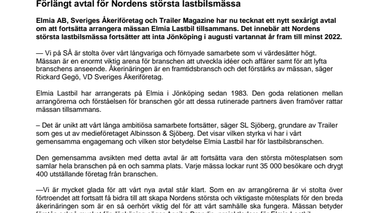 Förlängt avtal för Nordens största lastbilsmässa