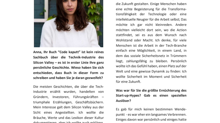 Interview mit Anna Wiener zu "Code kaputt"