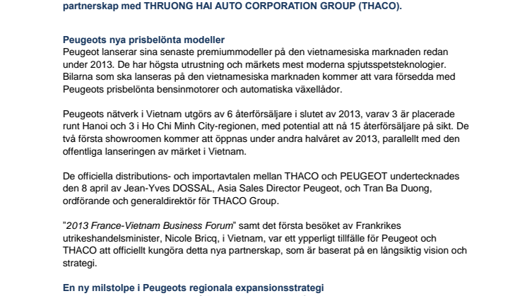 Peugeot går in på den vietnamesiska marknaden