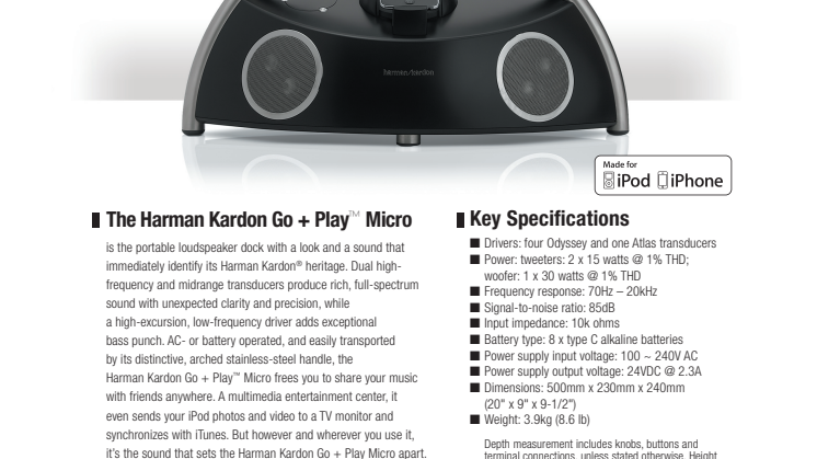Specification sheet - harman kardon Go and Play Micro (English)