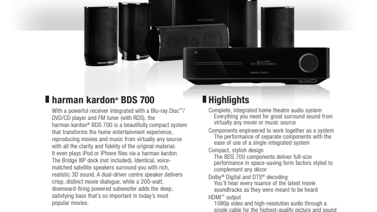 Specification sheet - harman kardon BDS 700 (English)