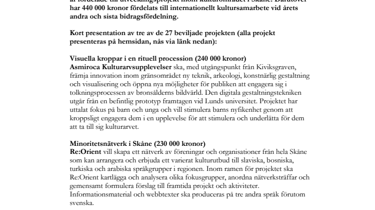 Kultur Skåne fördelar drygt 3,7 miljoner till kulturprojekt i Skåne