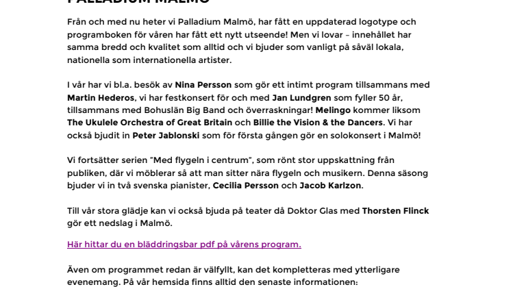 Musik i Syd presenterar: Här kommer vårens program på Palladium