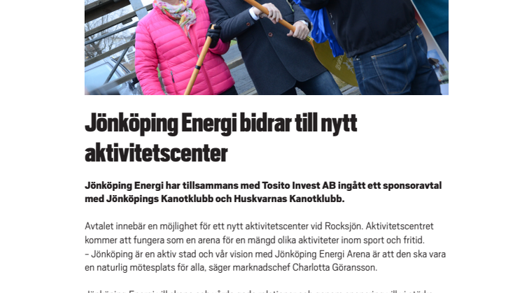 Jönköping Energi bidrar till nytt aktivitetscenter