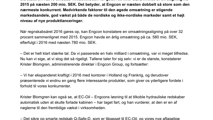 Engcon størst igen – omsatte for næsten dobbelt så meget som nærmeste konkurrent