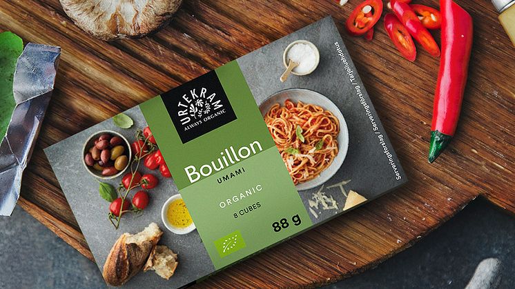 NYHED: Urtekram lancerer økologisk og vegetabilsk Umami bouillon – giv unik smag til dine madretter med den femte grundsmag!