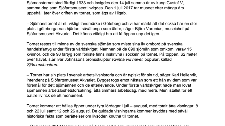 Sjömanstornet öppnas för allmänheten