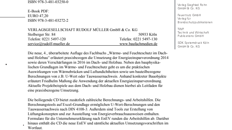 Wärme- und Feuchteschutz im Dach- und Holzbau