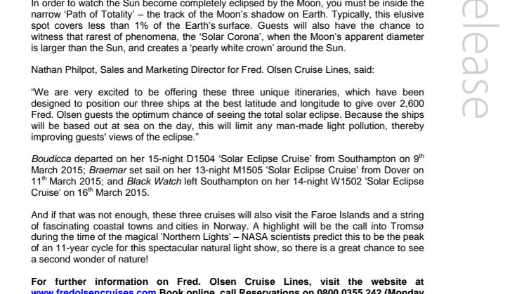 Fred. Olsen Cruise Lines’ guests eagerly await the total solar eclipse on board Black Watch, Boudicca and Braemar