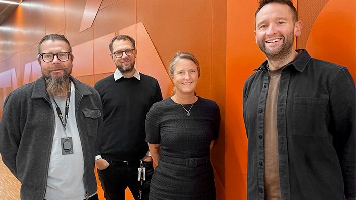 Information Services leds av affärschef Josefin Dorkhom tillsammans med avdelningscheferna (från vänster) Pär Hagberg, Jakob Berggren och Linus Malm.