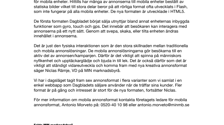 MIN marknadsbyrå utvecklar nya mobila annonsformat för norska Dagbladet