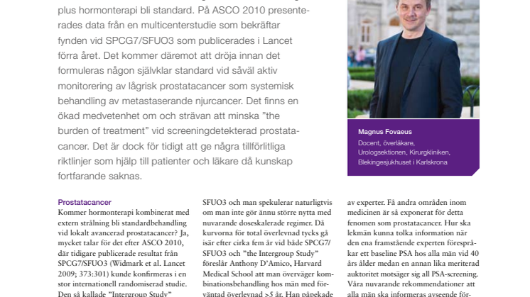 Urologisk cancer – docent Magnus Fovaeus rapporterar från ASCO 2010