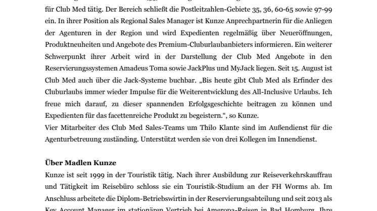 Neue Sales Managerin für Deutschland Mitte bei Club Med