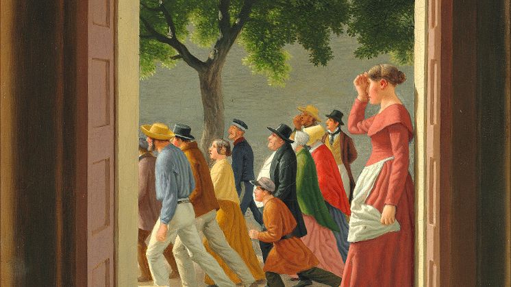 C.W. Eckersberg: "Udsigt gennem en Dør til løbende Figurer" (1845)