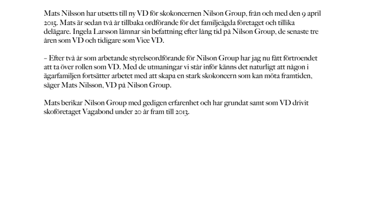MATS NILSSON – NY VD FÖR NILSON GROUP