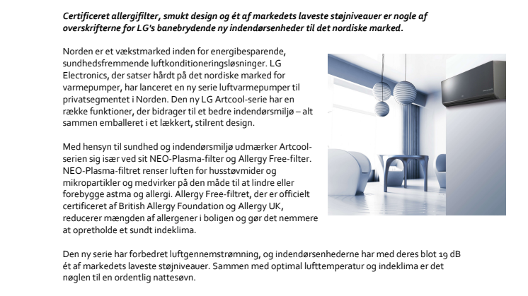 De ny LG Artcool – luftvarmepumper til den kræsne bruger