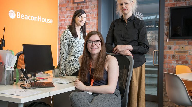 Rachel Dickinson with Sophie Flanagan (left) from BeaconHouse Events and Northumbria lecturer Sharon Wilson