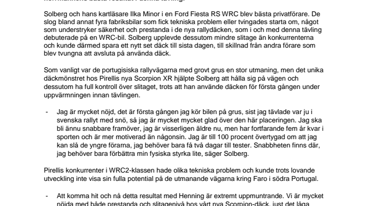 Solberg och Pirelli stjärnor i Portugal