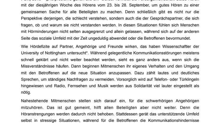 Woche des Hörens 2019 – gemeinsam besser hören: bei Hördefiziten sind auch die Mitmenschen gefragt.