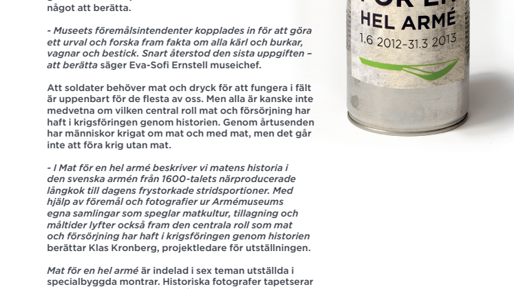 Pressinformation Mat för en hel armé