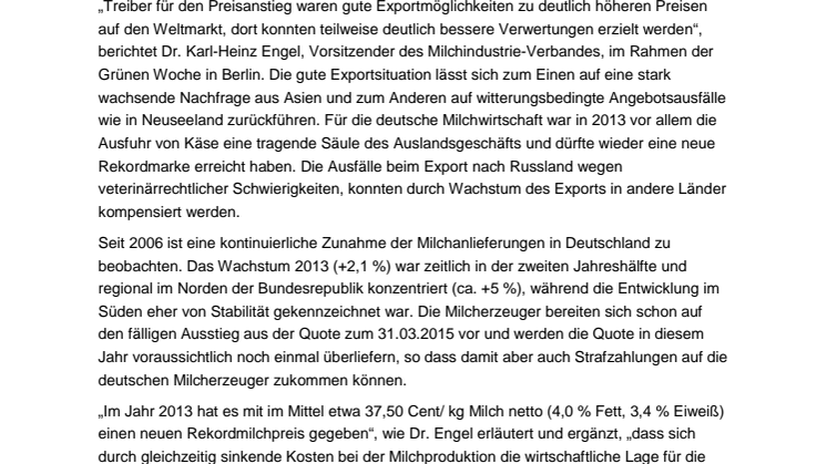 Positive Anzeichen für Milchmarkt 2014
