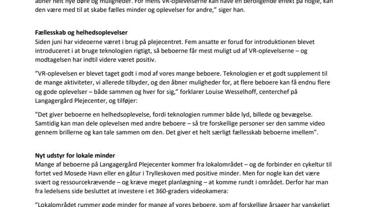 Virkelige oplevelser i virtuelle rum for ældre og demente