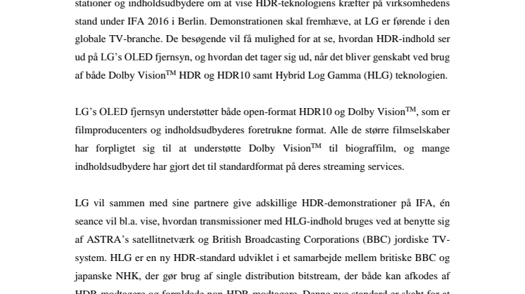 DET NYESTE LG OLED TV ER KOMPATIBELT MED ET  KOMPLET UDVALG AF HDR-TEKNOLOGIER