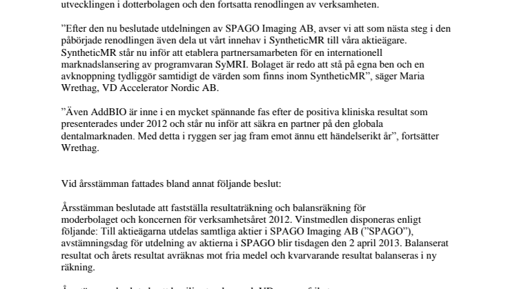Kommuniké från årsstämman i Accelerator