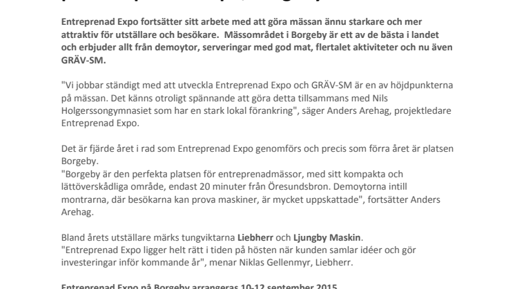 NYHET: Sveriges bästa grävmaskinist utses  på Entreprenad Expo, Borgeby!