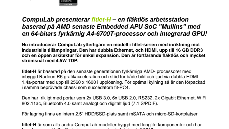 Fläktlös arbetsstation med AMD Embedded APU SoC ”Mullins” 