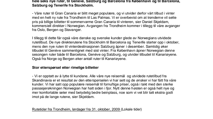 Norwegian åpner en rekke nye ruter fra Skandinavia i vinter: Ny direkteavgang fra Trondheim til Gran Canaria