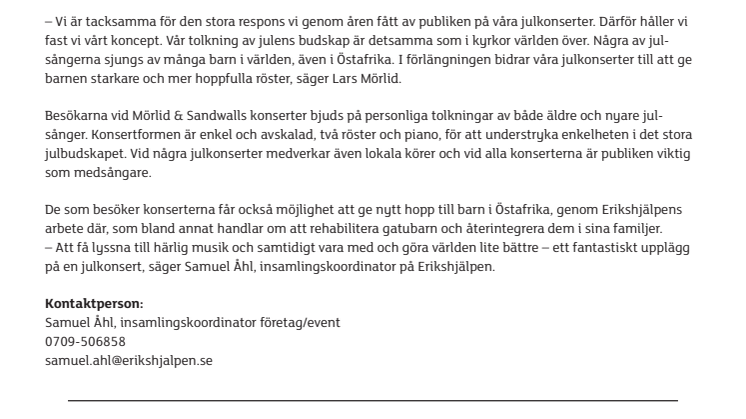 Julkonsert med Mörlid och Sandwall i Mamrelund