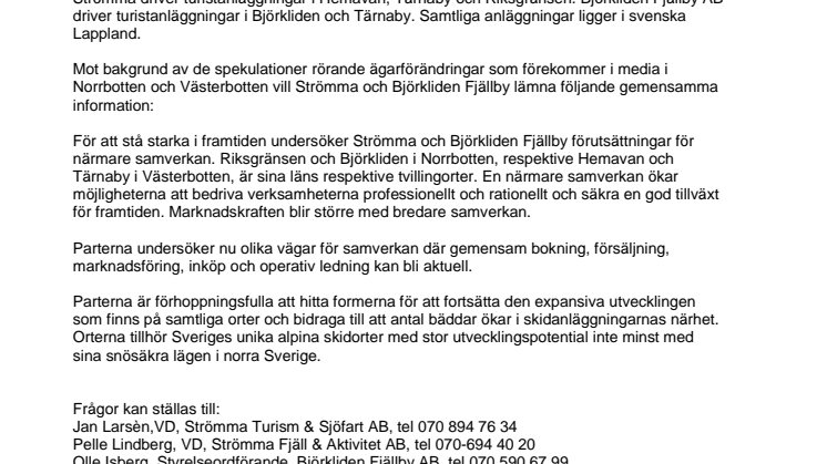 ANGÅENDE BJÖRKLIDEN, HEMAVAN/TÄRNABY OCH RIKSGRÄNSEN