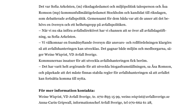 Politiker ense om översyn av avfallspolitiken