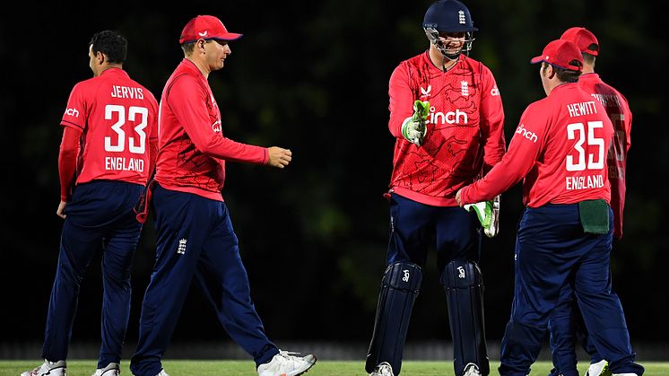 England celebrate a wicket during the International Cricket Inclusion Series Learning Disability match between Australia and England at Northern Suburbs District Cricket Club (Getty Images)