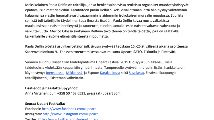 Tampereelle uusi muraali meksikolaisen Paola Delfinin maalaamana