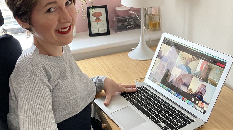Sarah Rennie at desk