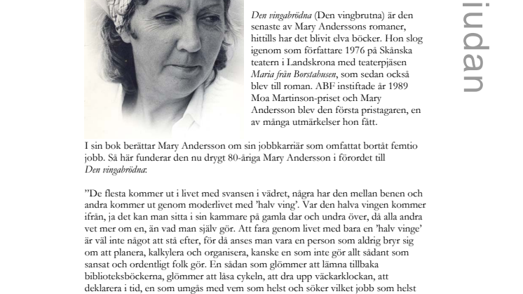 Stadsbiblioteket i Malmö: ”Den vingabrödna” – Mary Andersson om sin nya bok