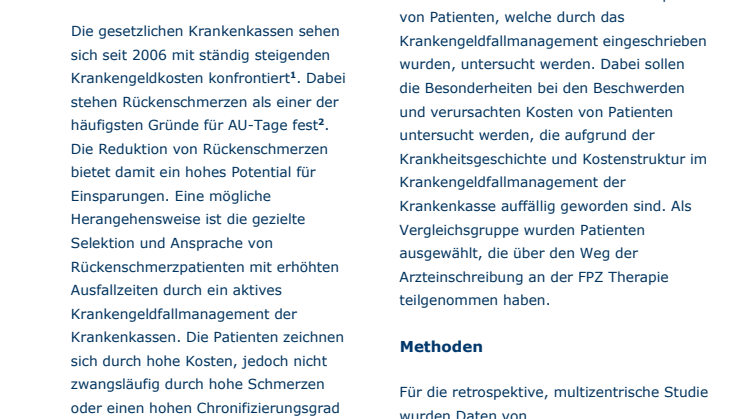 Handout zur Studie "Erfolgreiche Selektion von Rückenschmerzpatienten durch das Krankengeld-Fallmanagement der gesetzlichen Krankenkassen""