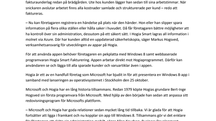 Hogia släpper app för Windows 8