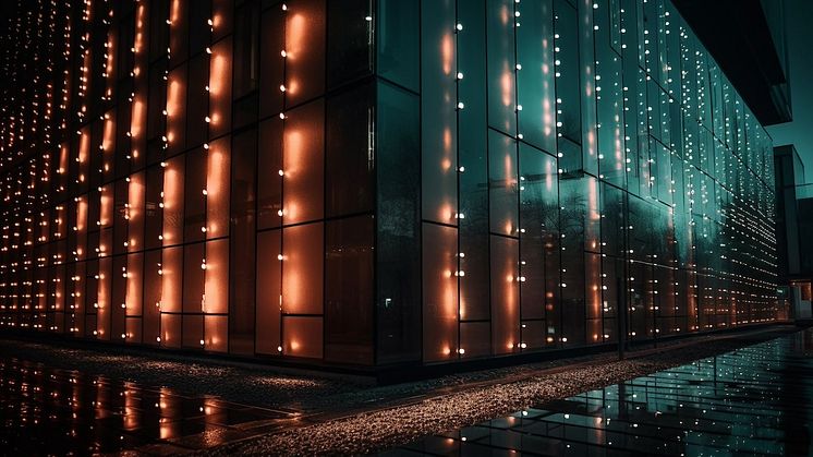 glowing-skyscraper-reflects-vibrant-city-life-dusk-generated-by-ai-min