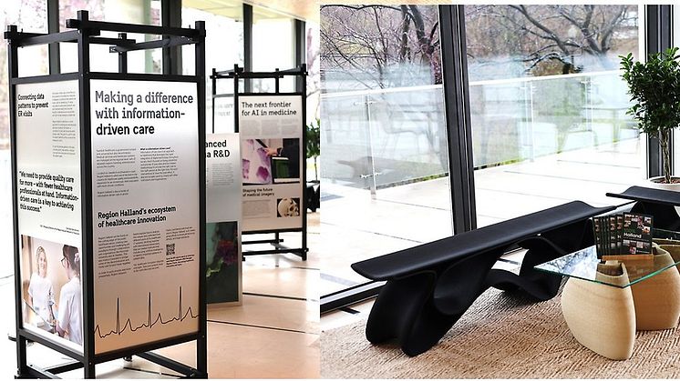 Foto på Region Hallands informationsskärm på utställningen om AI på Svenska ambassaden i Washington